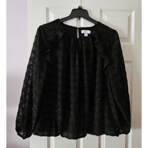 Liz Claiborne Women's Black Textured Sparkle Blouse Sz OX Evening Wedding Guest